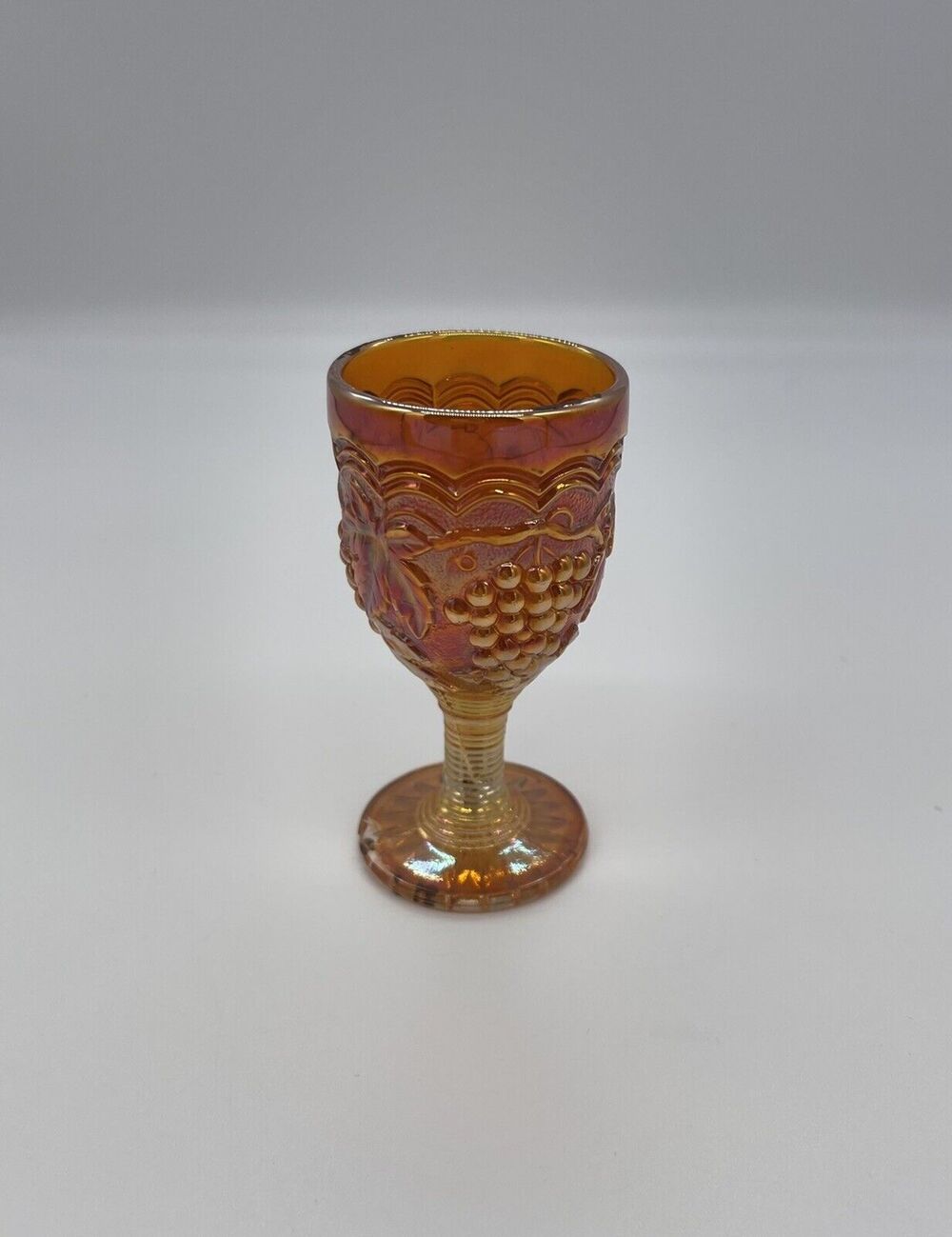 Vintage Marigold Carnival Glass Stemmed Glass Grape Pattern